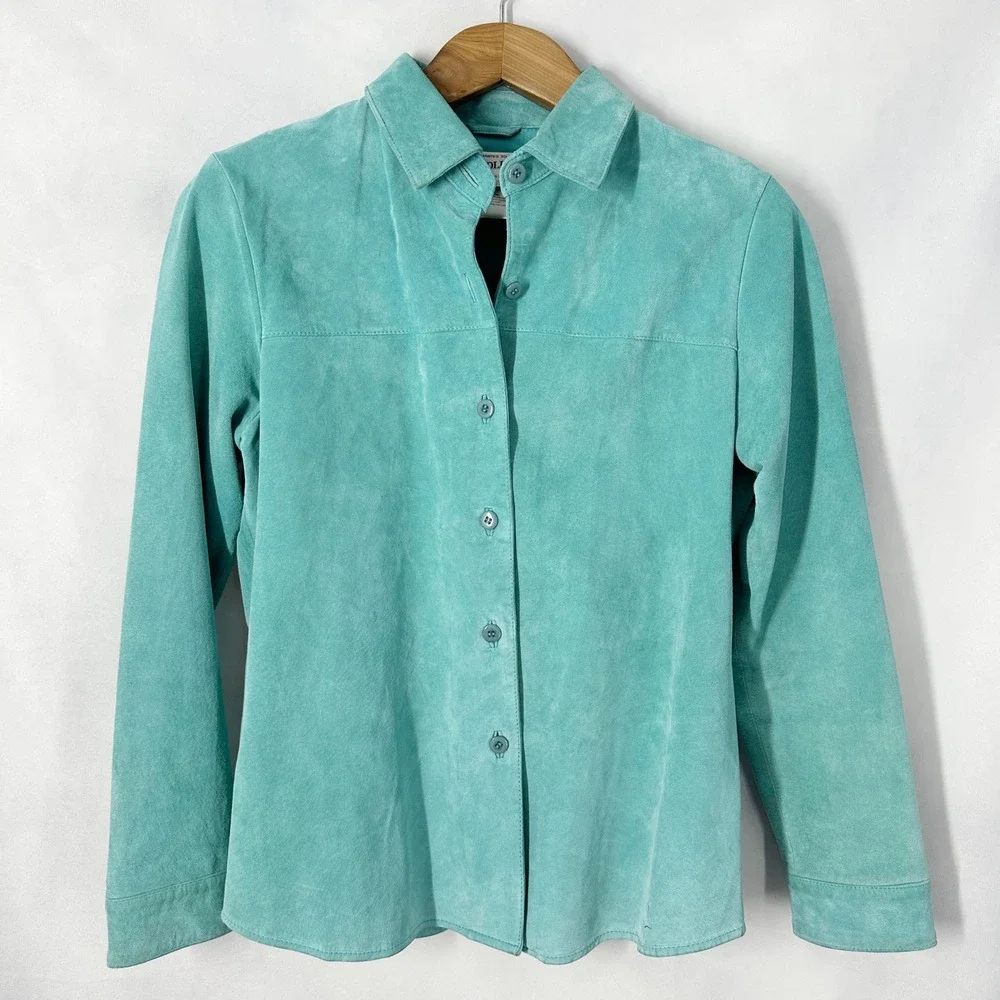 Pendleton Turquoise Blue Genuine Suede Shacket Shirt Jacket Womens‎ Size Medium